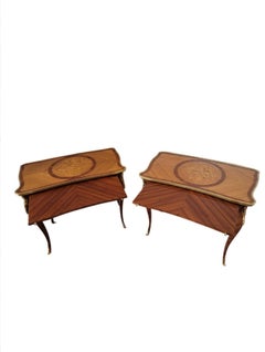 French, Louis XV Gilt Bronze Kingwood Mahogany Marquetry Writing Table Pair