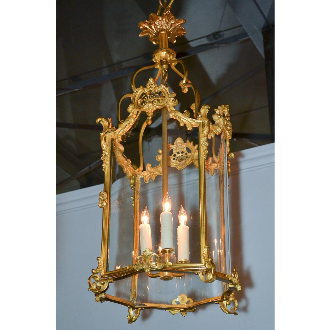 20th Century French Louis XV Gilt Bronze Lantern, circa 1920