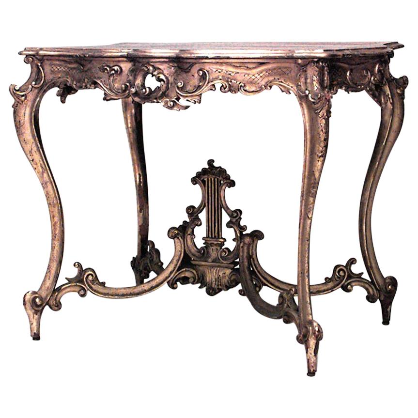 French Louis XV Gilt Lyre Center Table