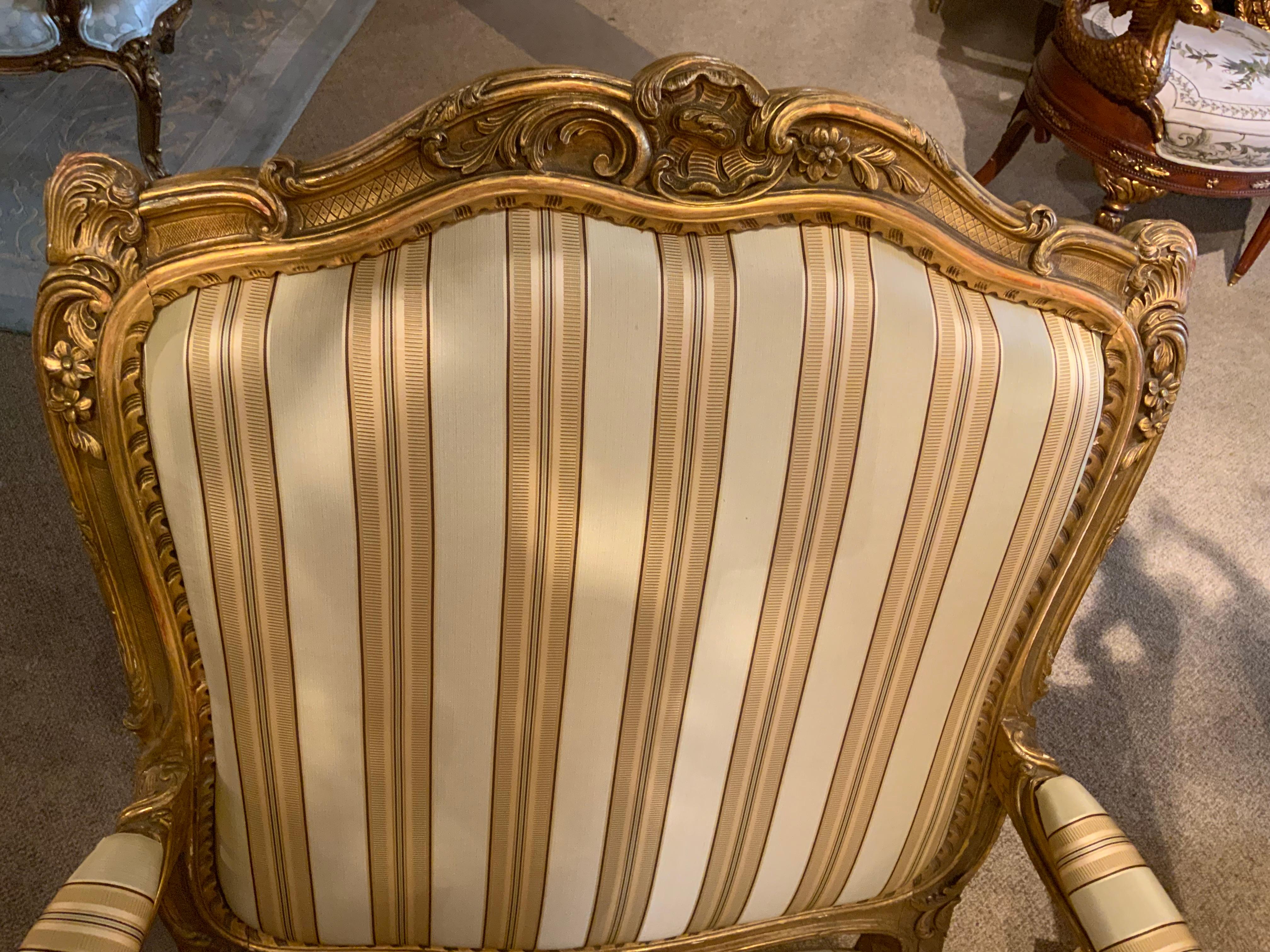 Hand-Carved French  louis XV  giltwood arm chairs, 19 th century For Sale