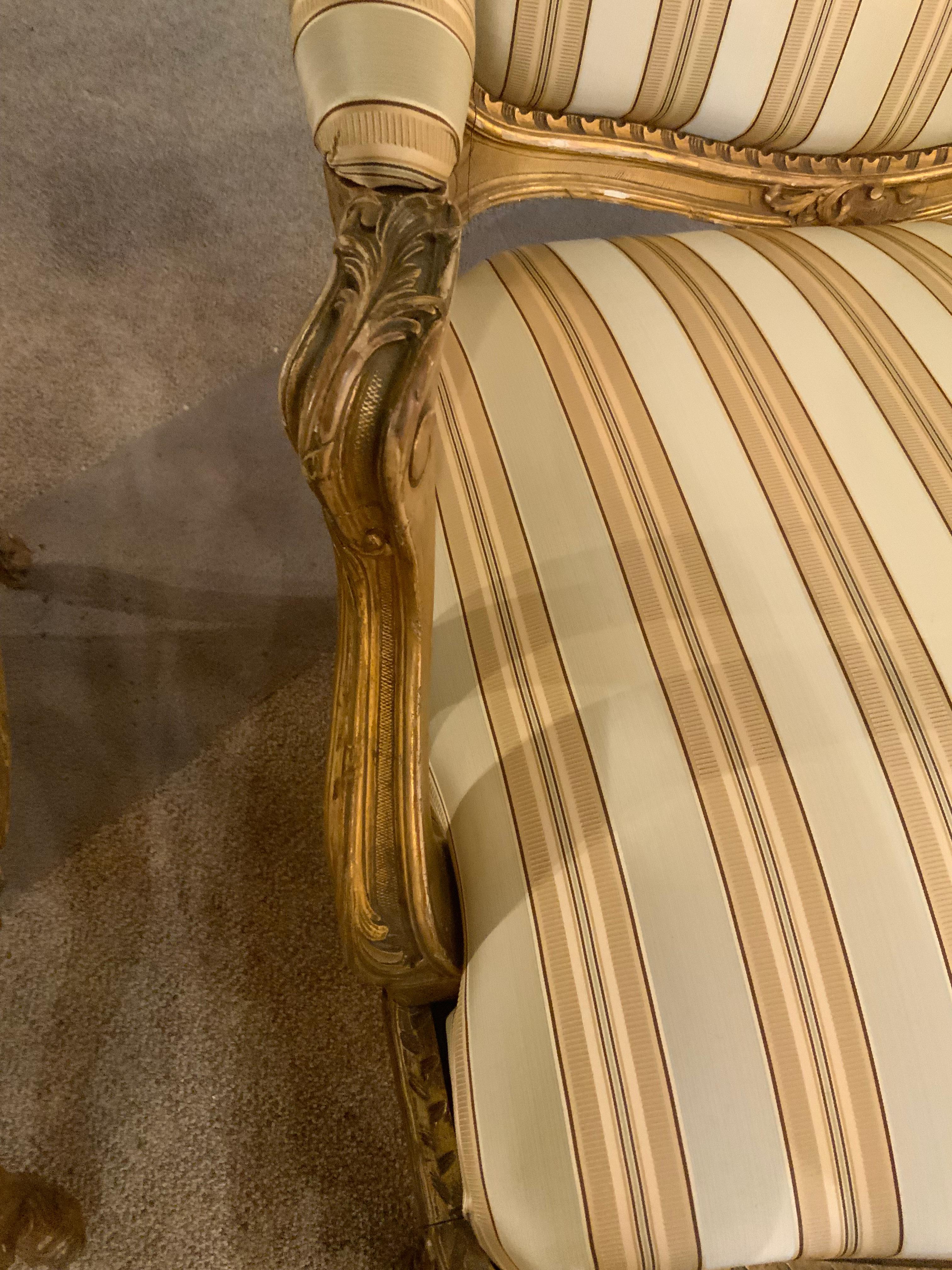 19th Century French  louis XV  giltwood arm chairs, 19 th century For Sale
