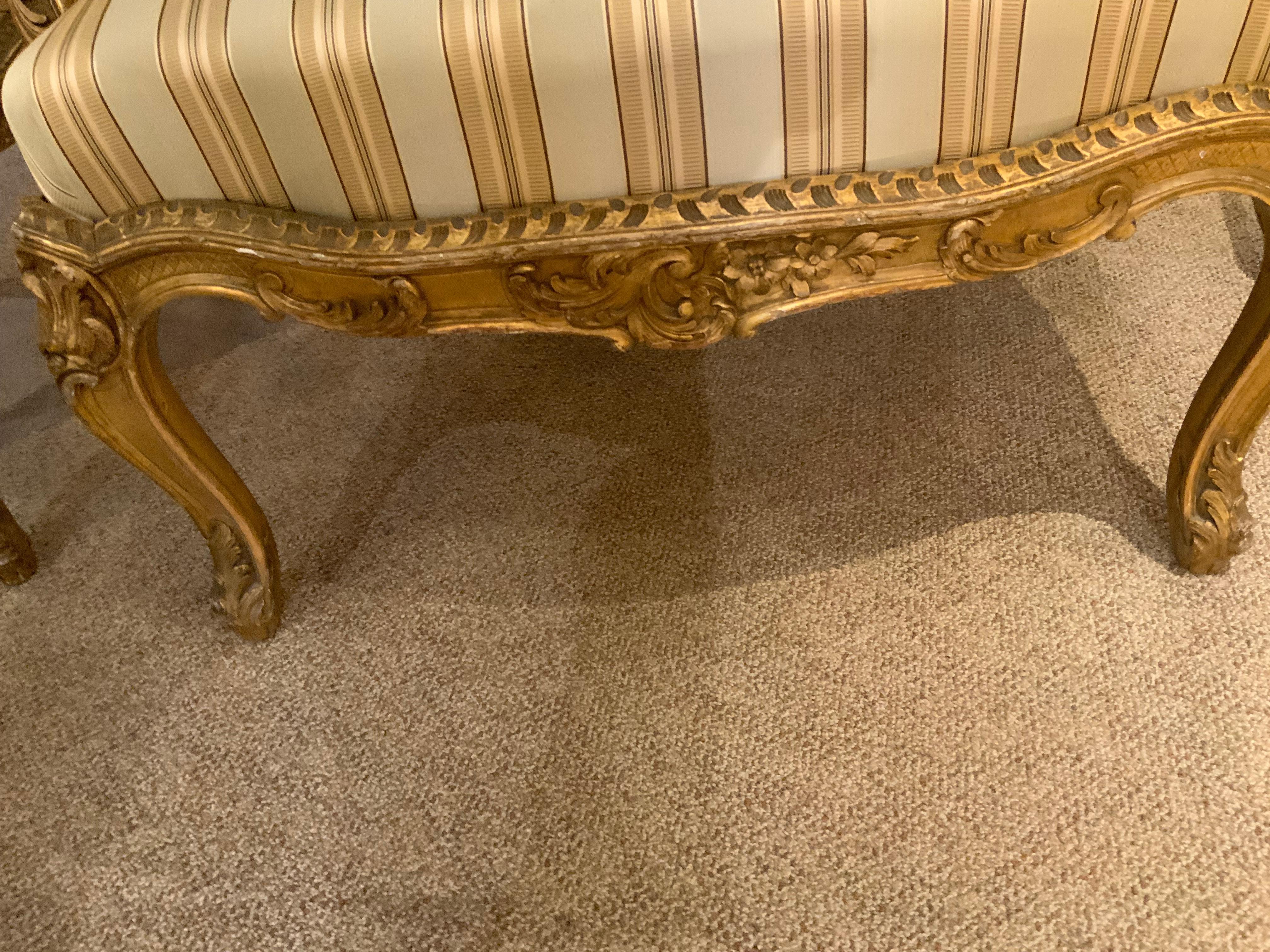 Giltwood French  louis XV  giltwood arm chairs, 19 th century For Sale