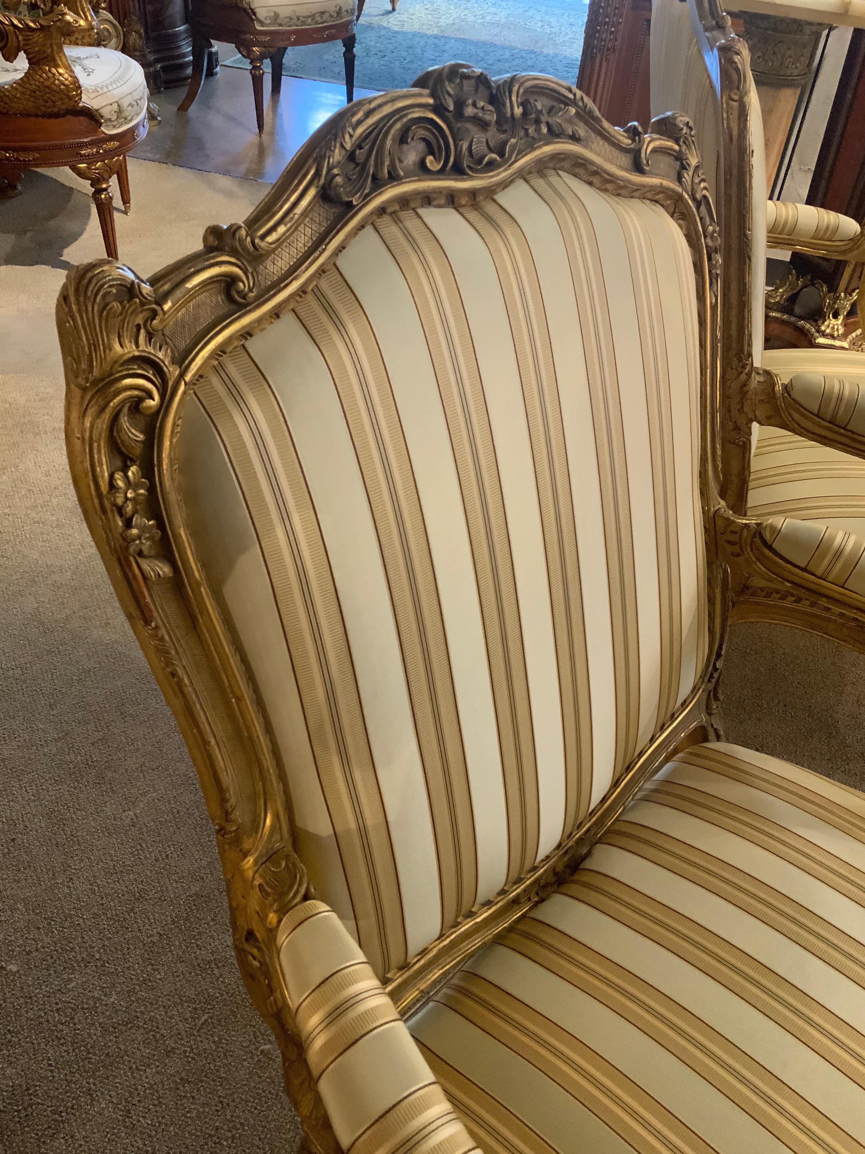 French  louis XV  giltwood arm chairs, 19 th century For Sale 2