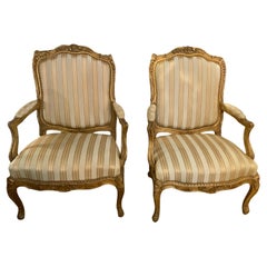 French  louis XV  giltwood arm chairs, 19 th century