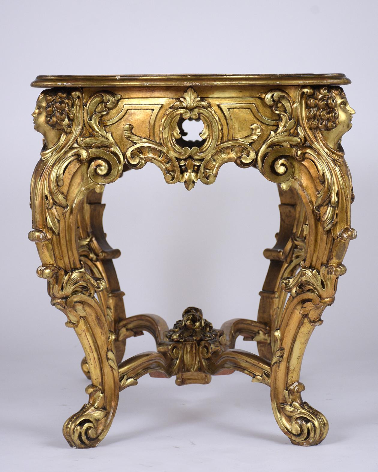 French Louis XV Giltwood Carved Center Table with Marble Top 6