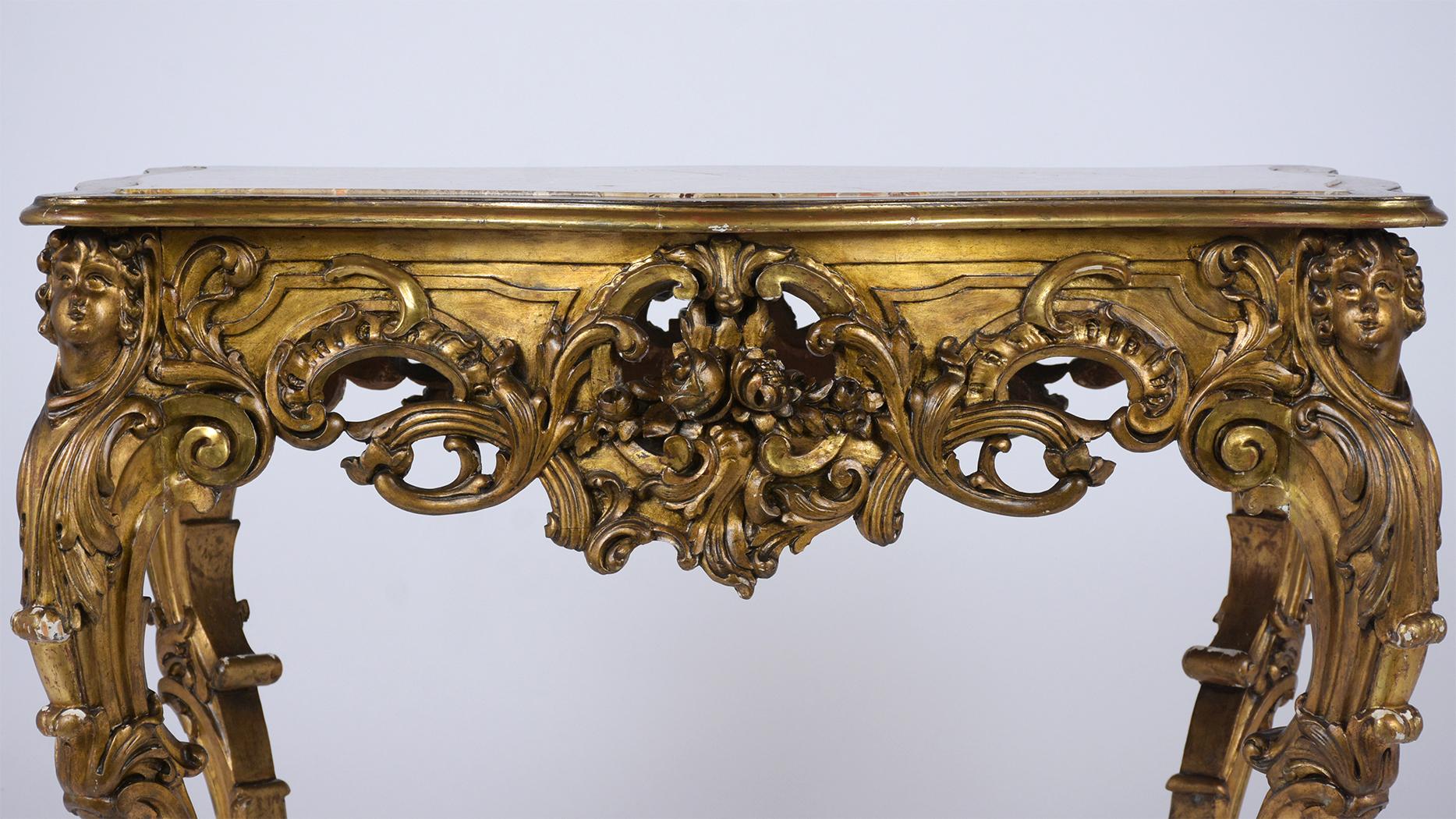 Late 19th Century French Louis XV Giltwood Carved Center Table with Marble Top