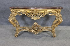 French Louis XV Giltwood Carved Walnut Marble Top Console Table Circa 1890s