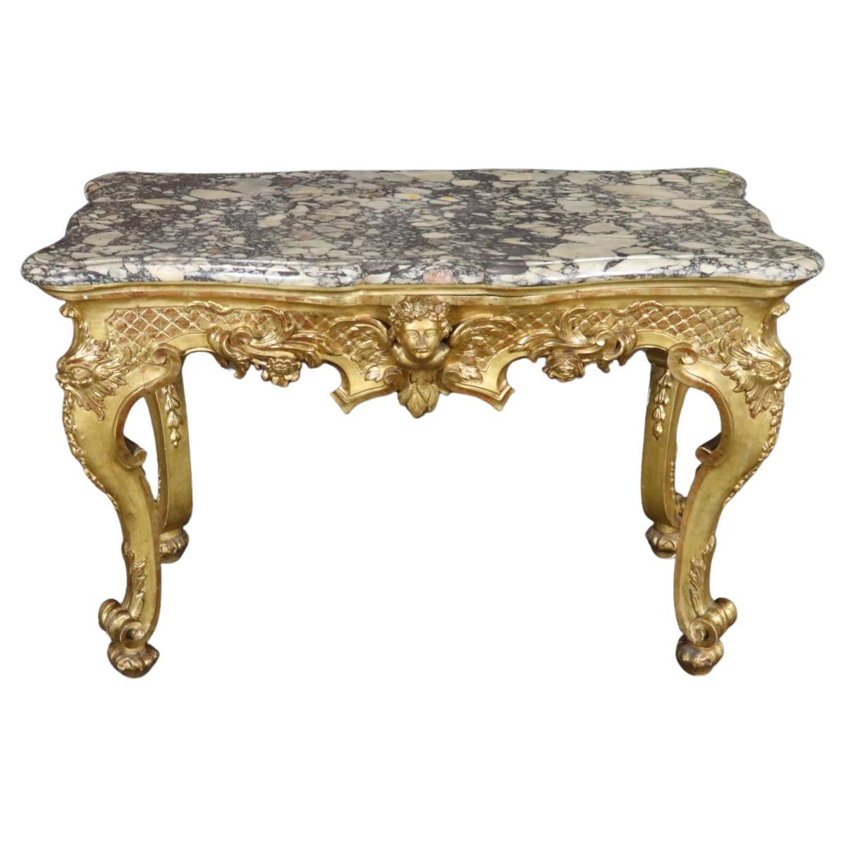 French Louis XV Giltwood Marble Top Center Table C.1880s Era