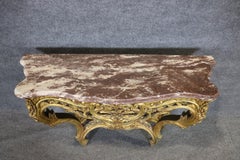 French Louis XV Giltwood Marble Top Wall Mounted Console Table C. 1870s