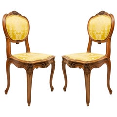 Antique French Louis XV Gold Damask Side Chairs