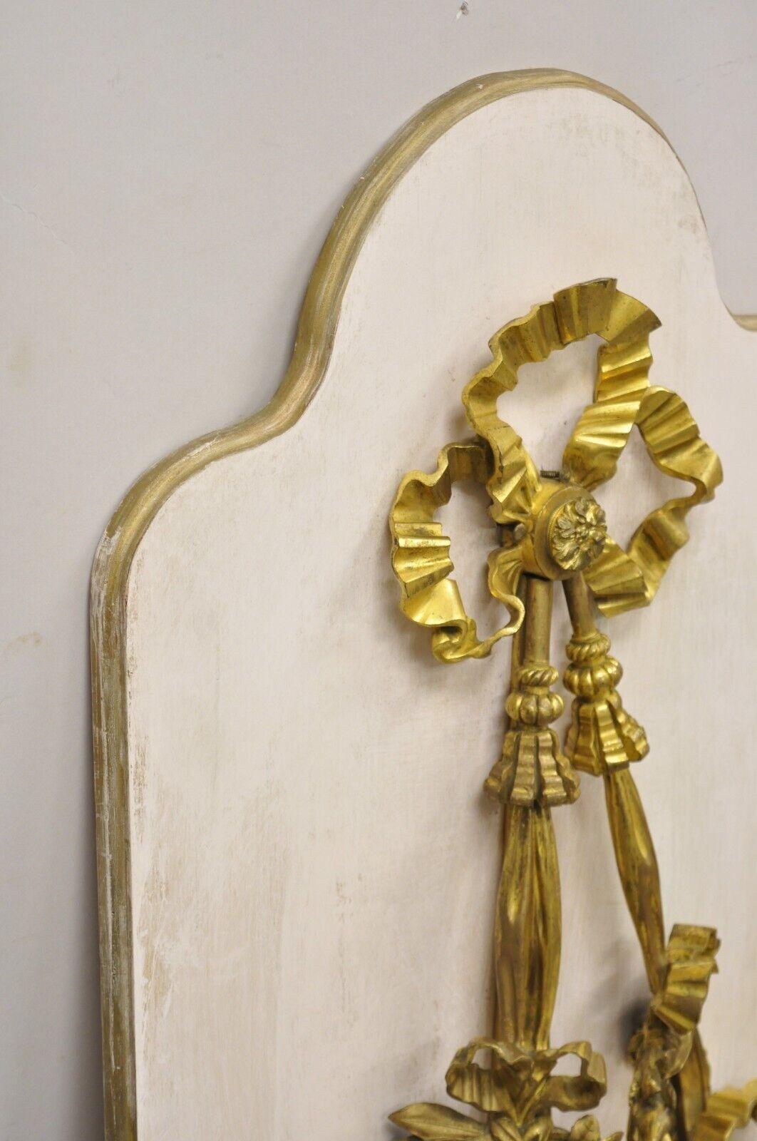 French Louis XV Gold Gilt Bronze Ribbon Drape Large Wall Plaque Sconces - a Pair For Sale 10