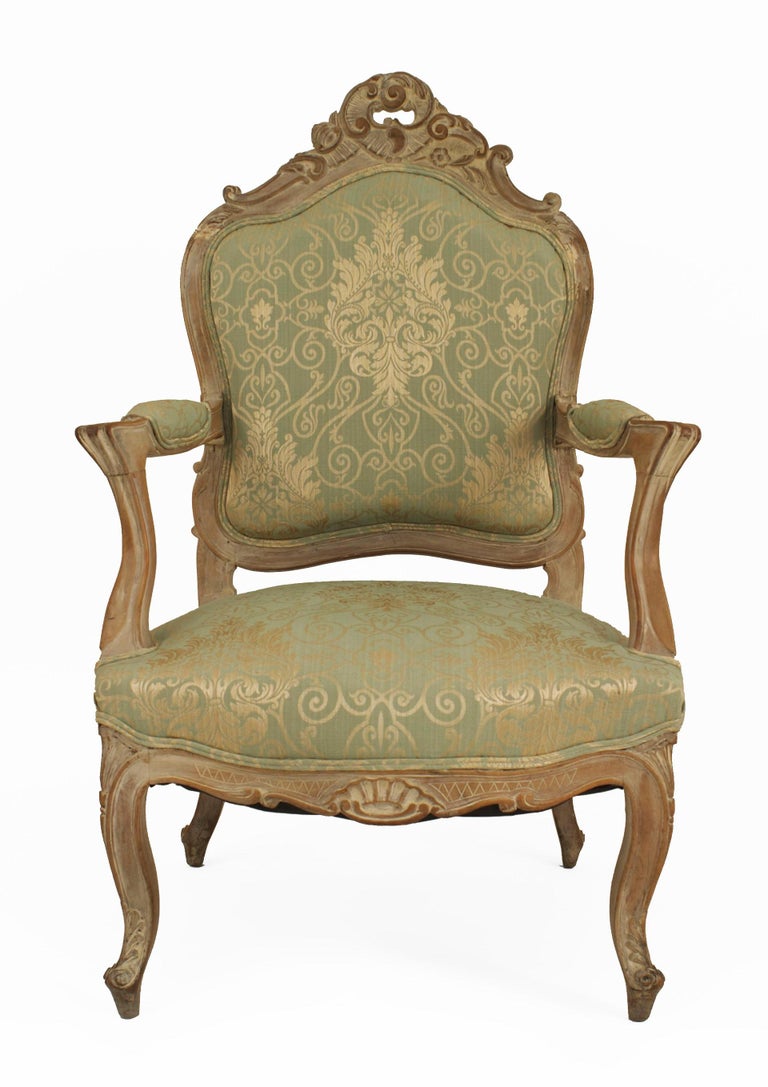 French Louis XV Green Damask Living Room Set For Sale at 1stDibs
