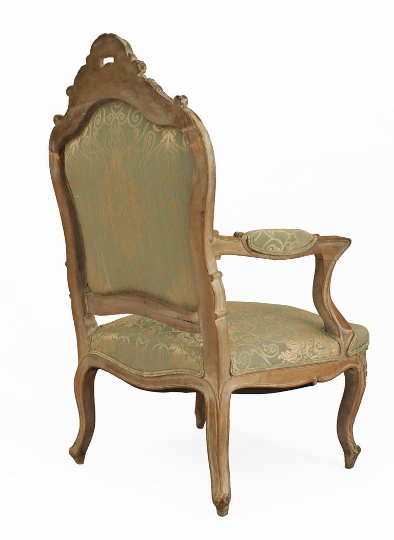 French Louis XV Green Damask Living Room Set For Sale at 1stDibs