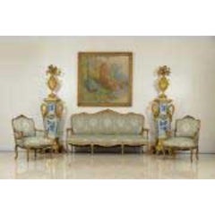 French Louis XV Green Damask Settee