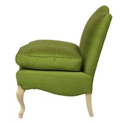 French Louis XV Green Silk Slipper Chair