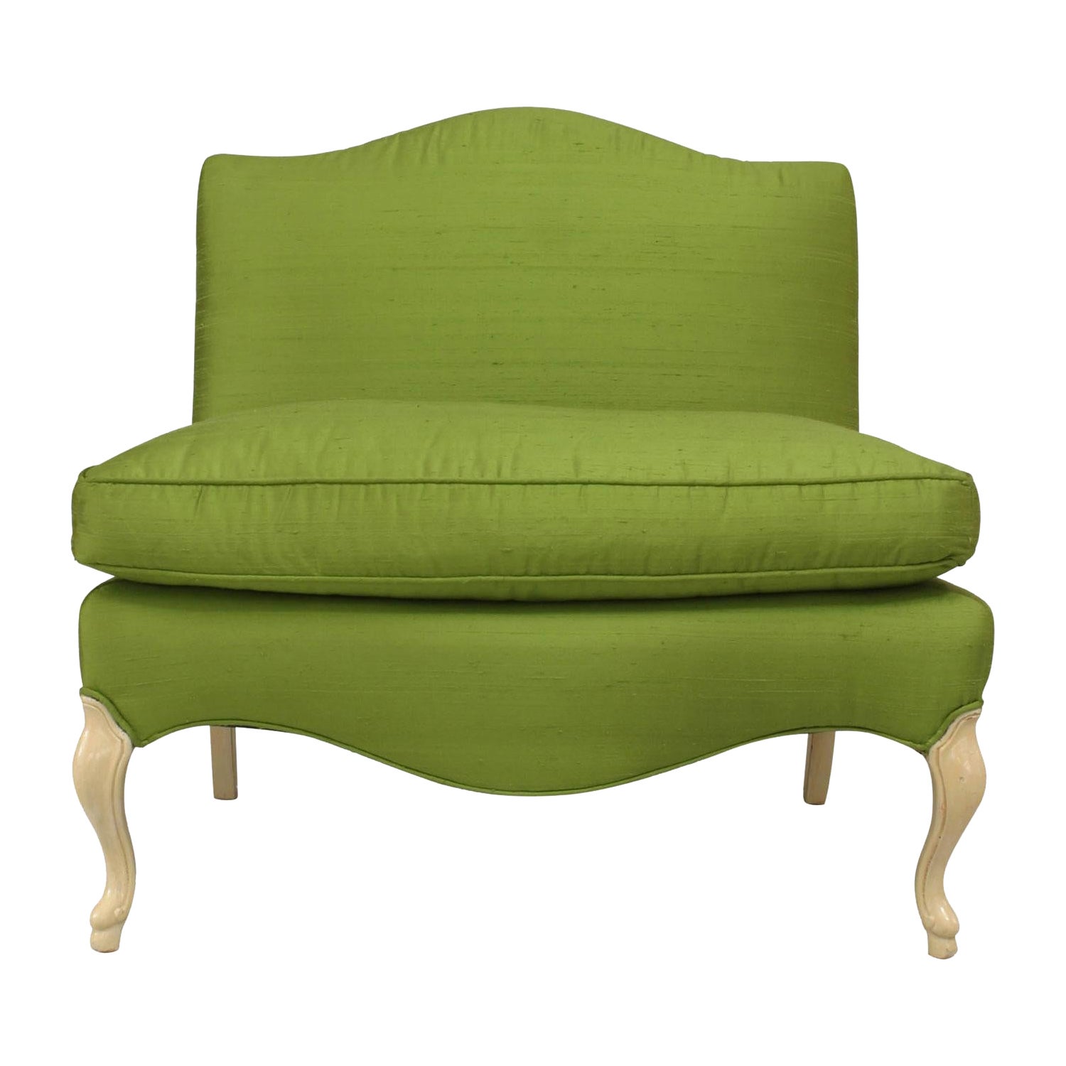 French Louis XV Green Silk Slipper Chair