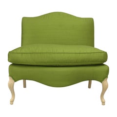 French Louis XV Green Silk Slipper Chair