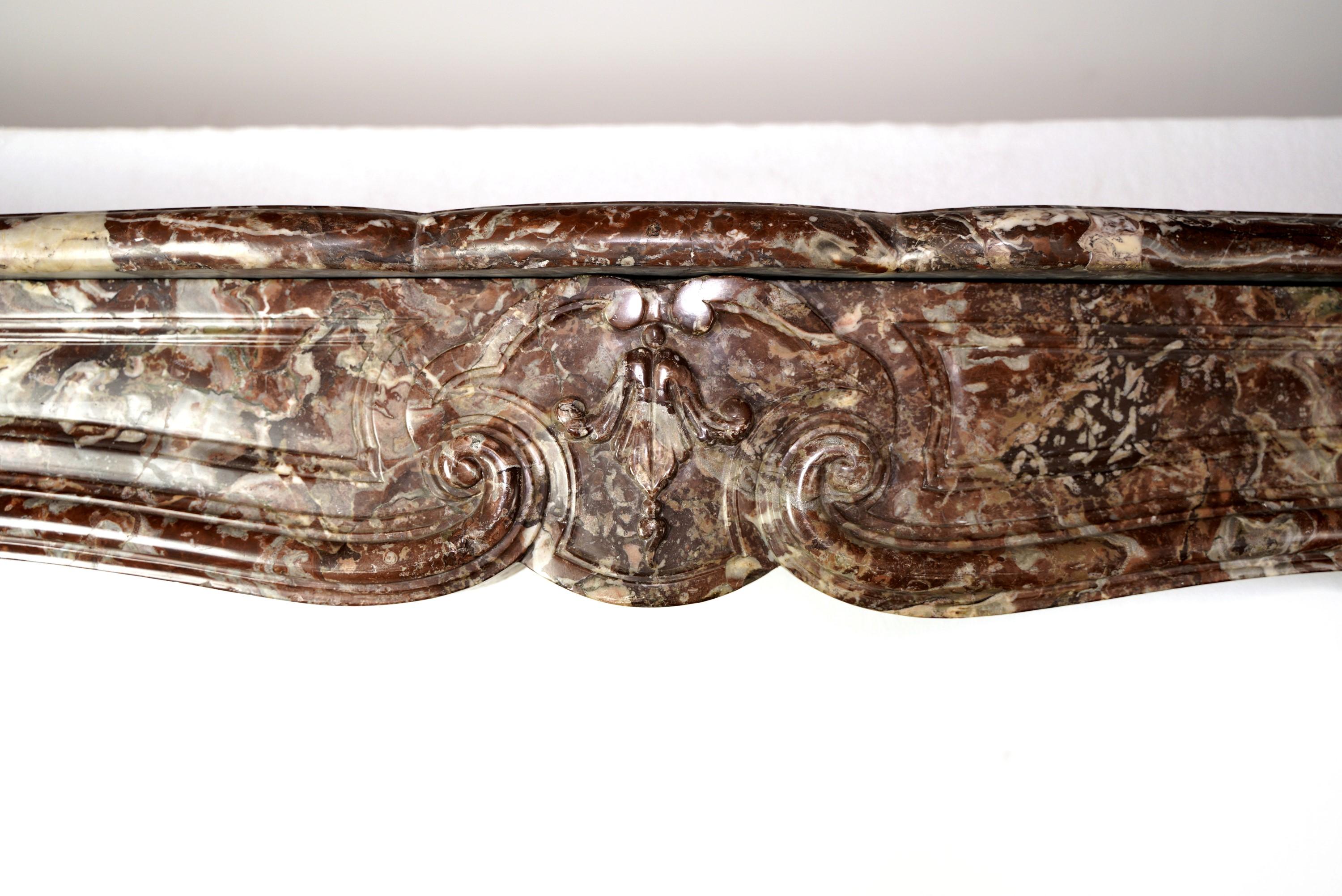French Louis XV Hand Carved Rouge Royal Marble Mantel For Sale 1