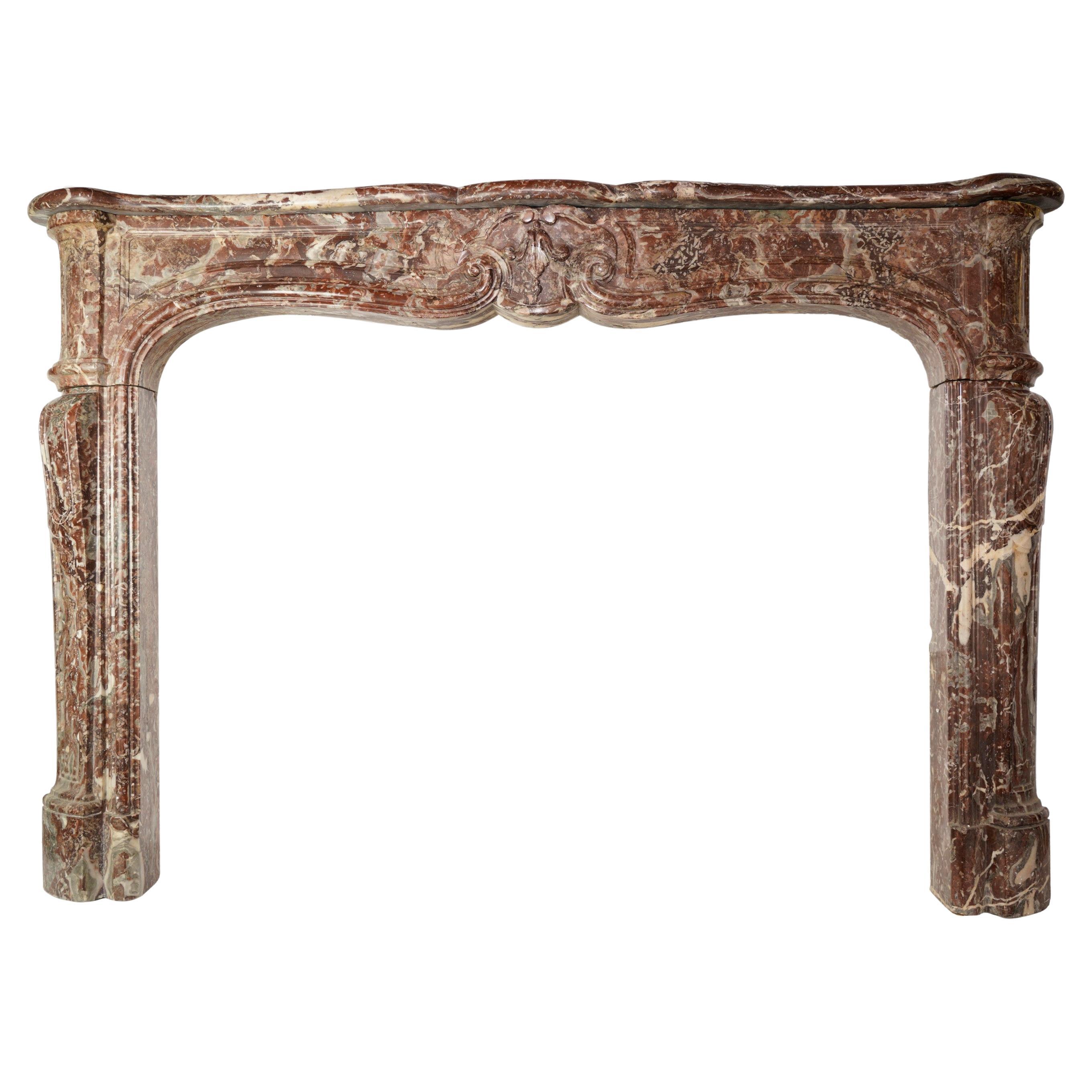French Louis XV Hand Carved Rouge Royal Marble Mantel