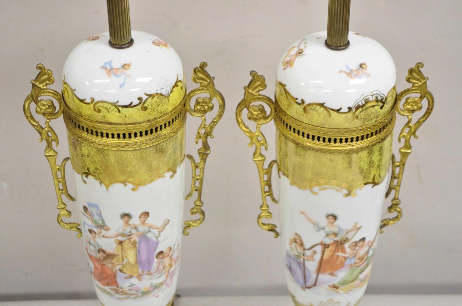 Unknown French Louis XV Hand Painted Porcelain Sevres Women Musicians Table Lamp - Pair For Sale