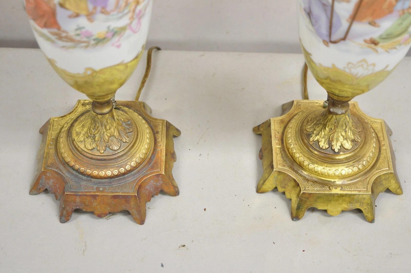 20th Century French Louis XV Hand Painted Porcelain Sevres Women Musicians Table Lamp - Pair For Sale