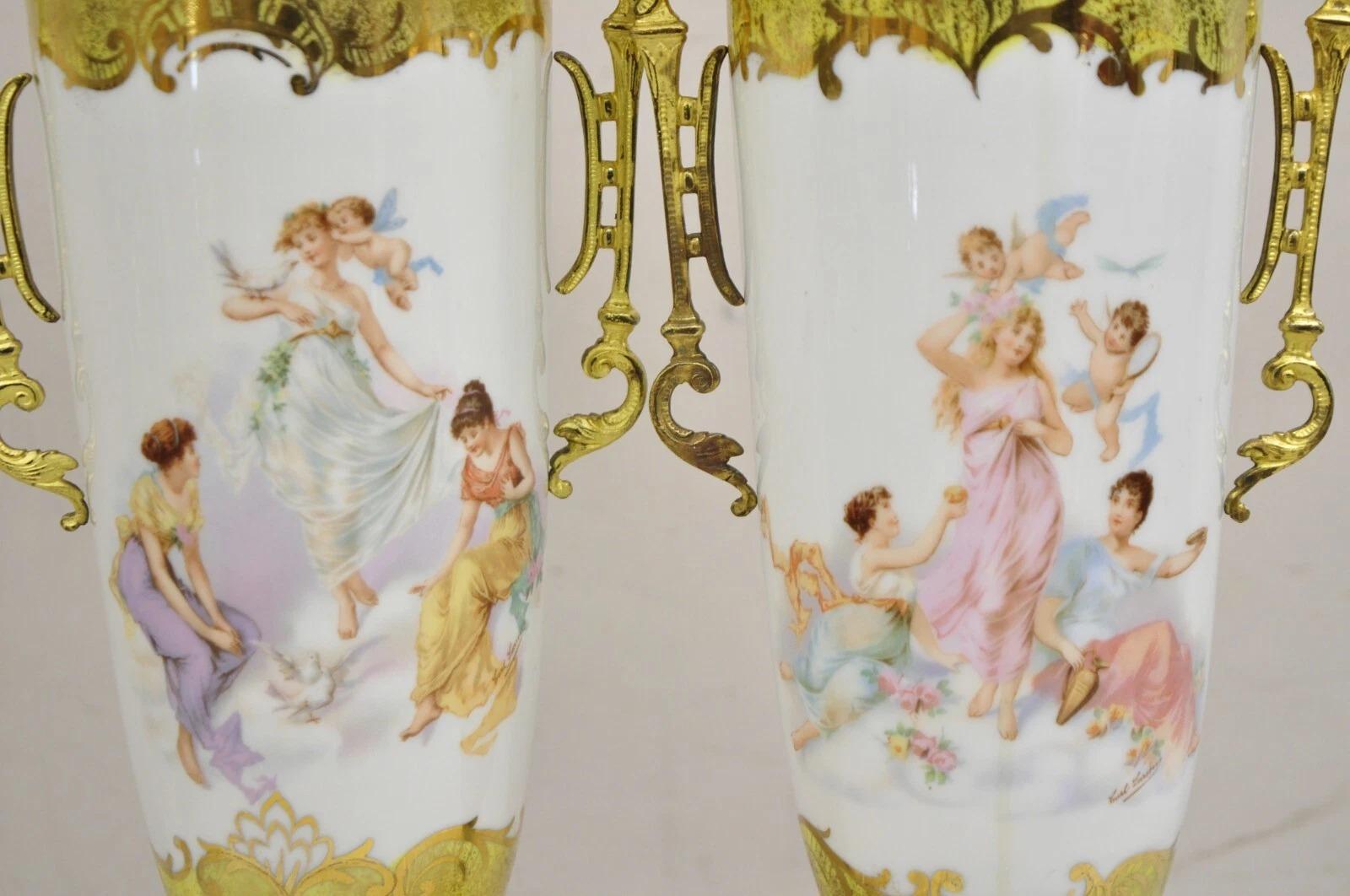 French Louis XV Hand Painted Porcelain Sevres Women Musicians Table Lamp - Pair For Sale 2