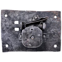 French Louis XV Hand-Wrought Iron Lock with Forged Key, Mortise Mount Deadbolt