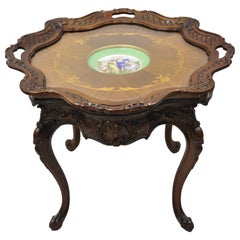 French Louis XV Inlaid Coffee Table with French Angelica Kauffman Porcelain Dish