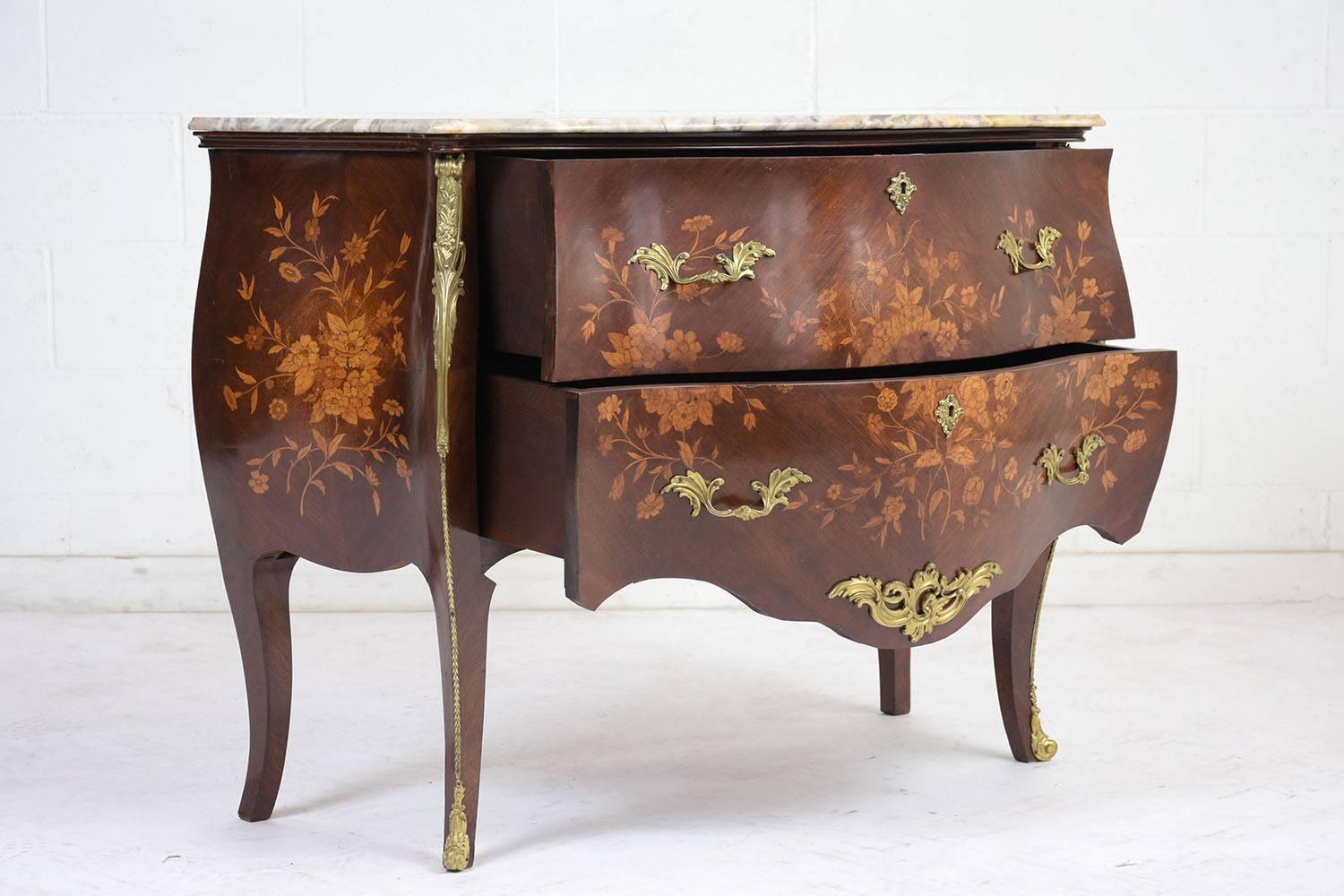 French Louis XV Inlay Marble Commode