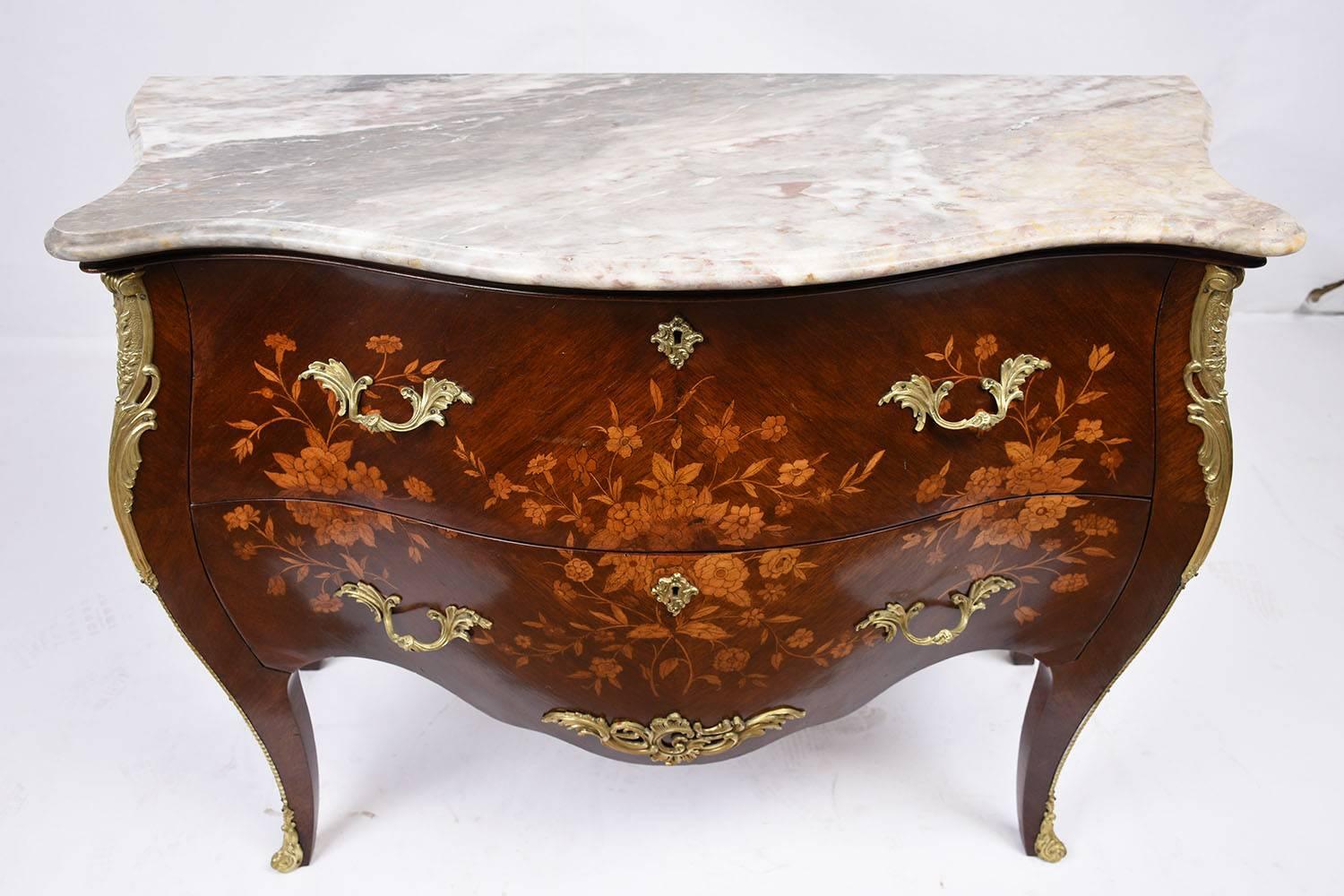 Beveled Louis XV Inlay Marble Commode