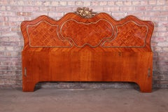 French Louis XV Inlaid Mahogany and Bronze Ormolu Queen Headboard, circa 1920s