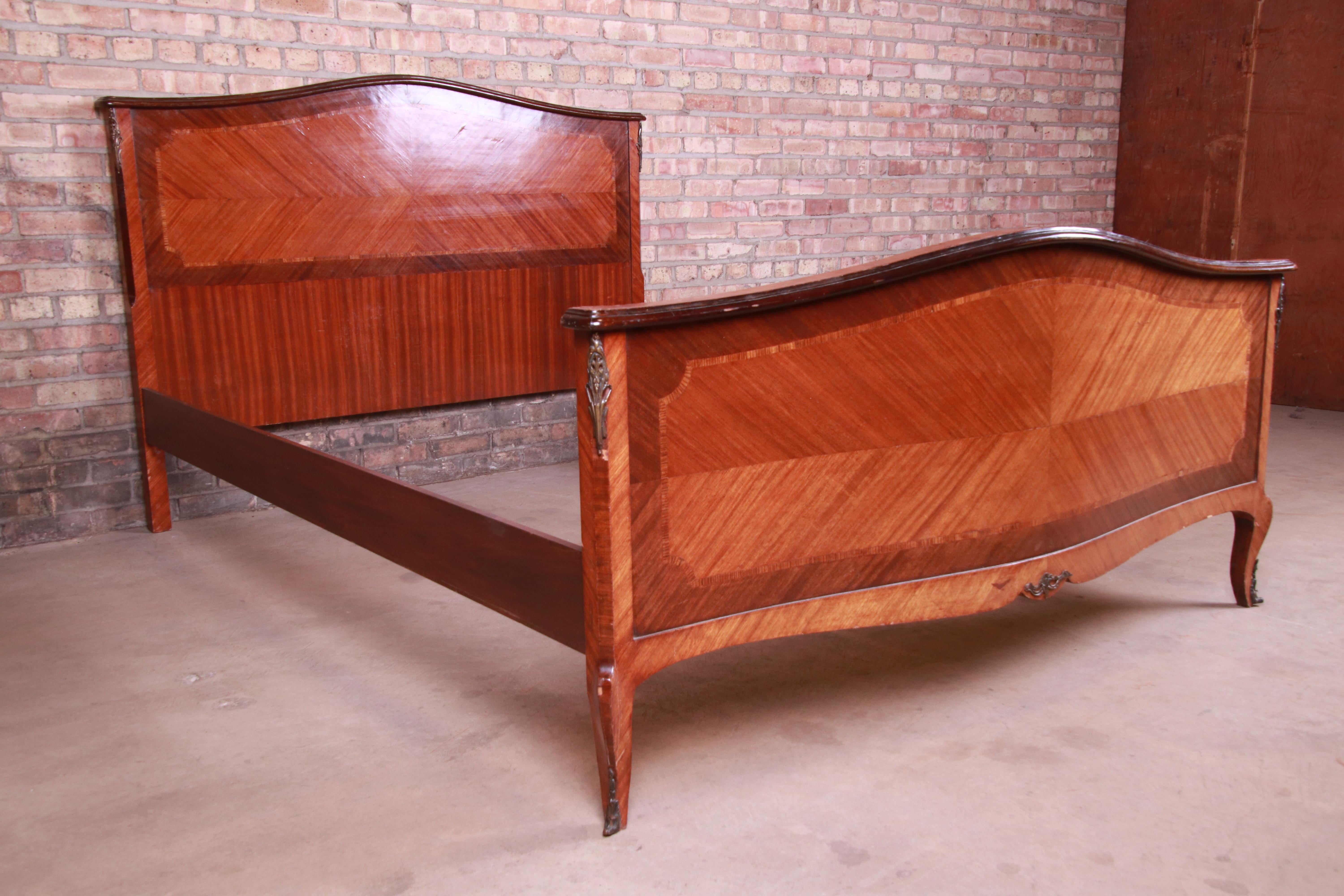 Mid-20th Century French Louis XV Inlaid Mahogany Queen Size Bed