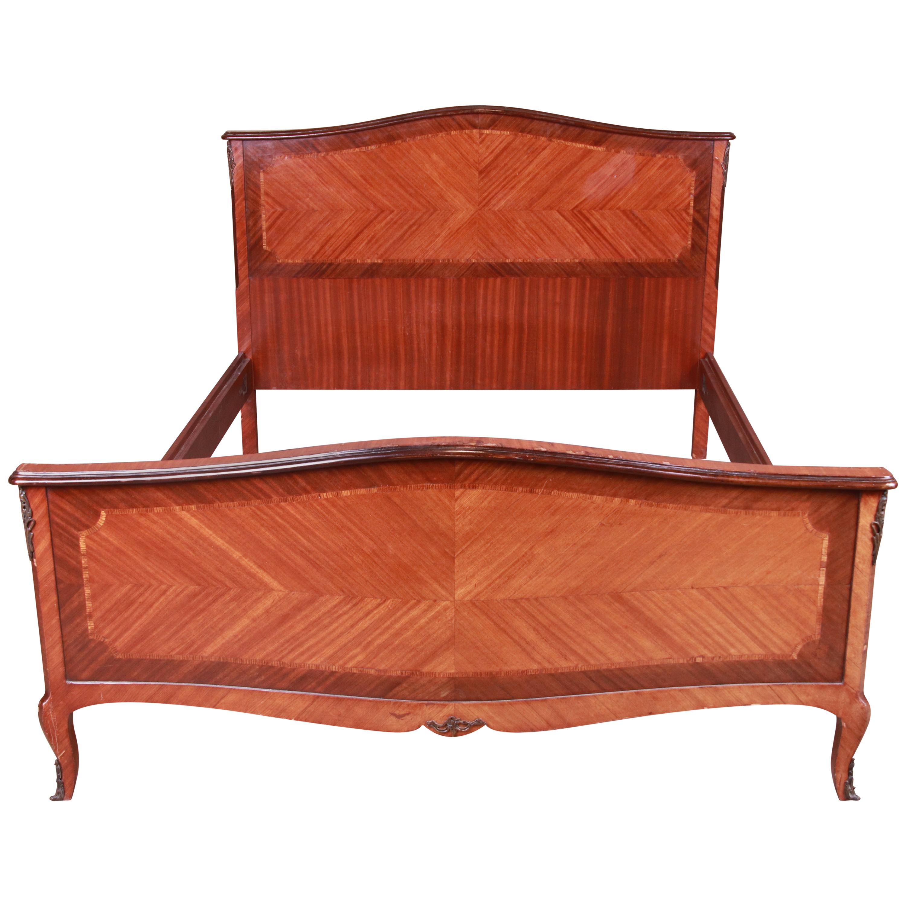 French Louis XV Inlaid Mahogany Queen Size Bed