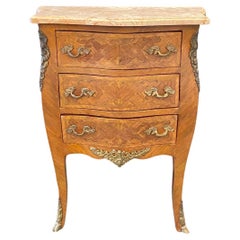 Vintage French Louis XV Inlaid Walnut and Fruitwood Petite Commode Night Stand