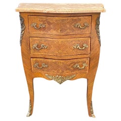 French Louis XV Inlaid Walnut and Fruitwood Petite Commode Night Stand