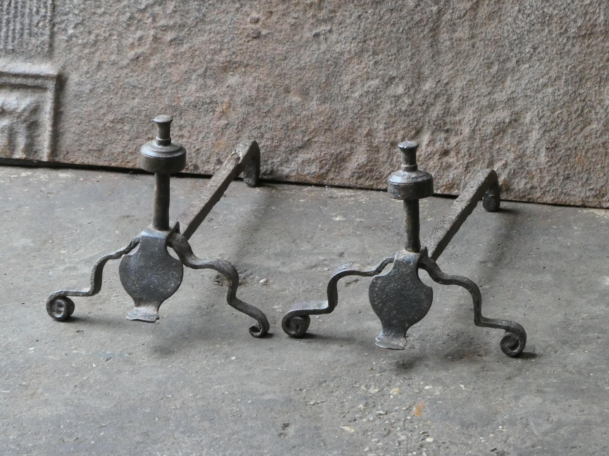 French Louis XV Iron Andirons, 18th Century In Good Condition For Sale In Amerongen, NL