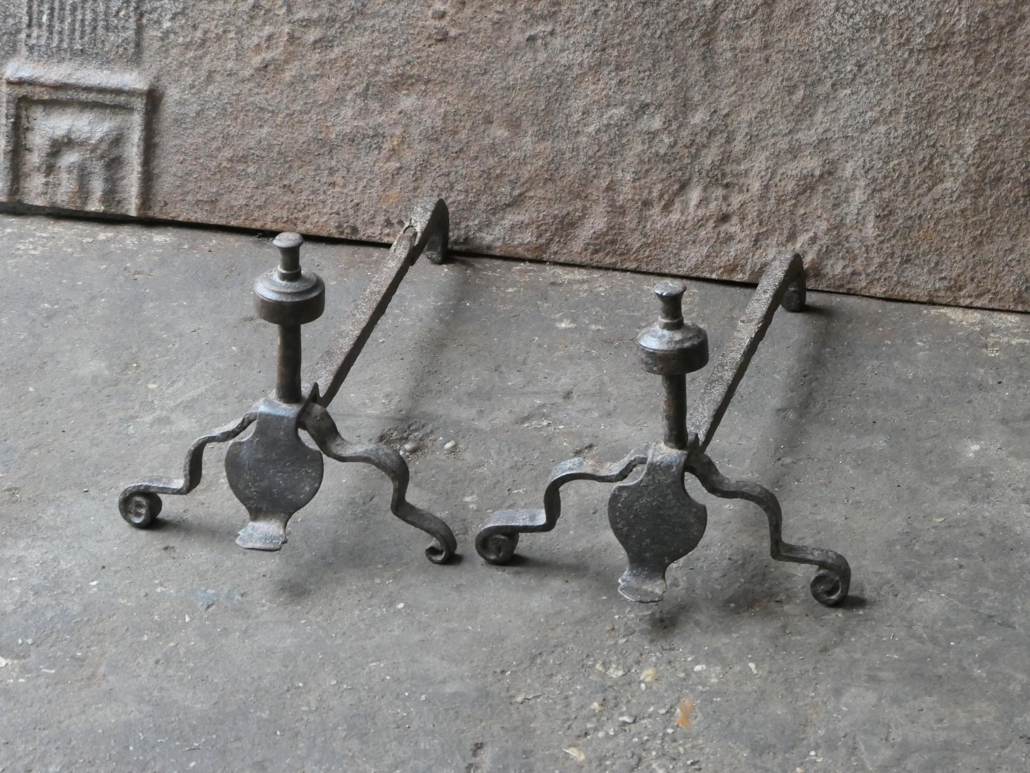 18th Century and Earlier French Louis XV Iron Andirons, 18th Century For Sale