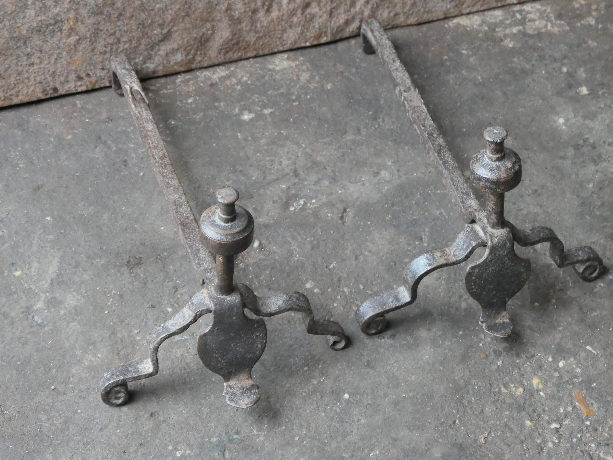 Wrought Iron French Louis XV Iron Andirons, 18th Century For Sale