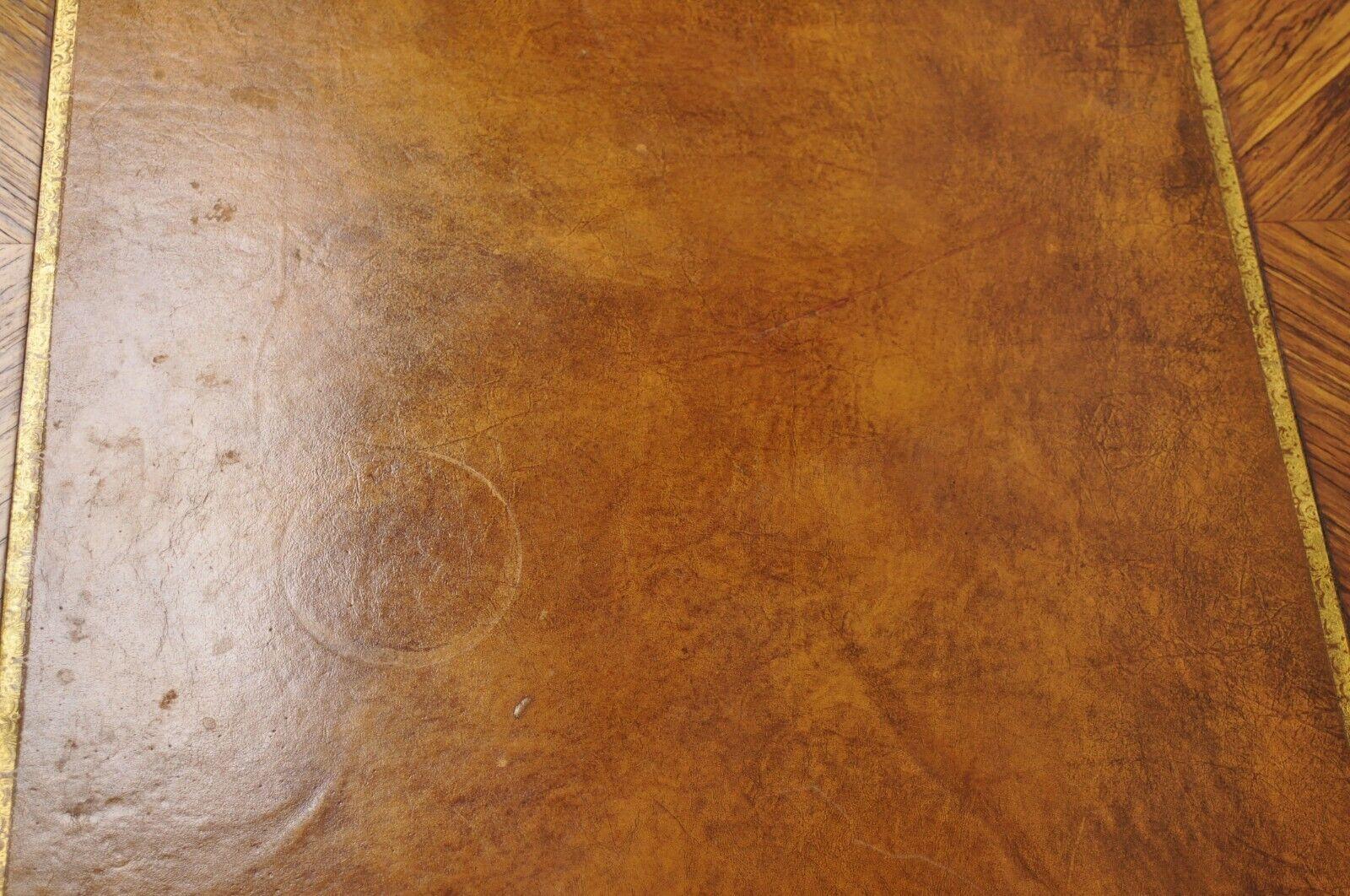 French Louis XV Italian Bronze Figural Ormolu Brown Leather Top Desk Bureau Plat For Sale 3