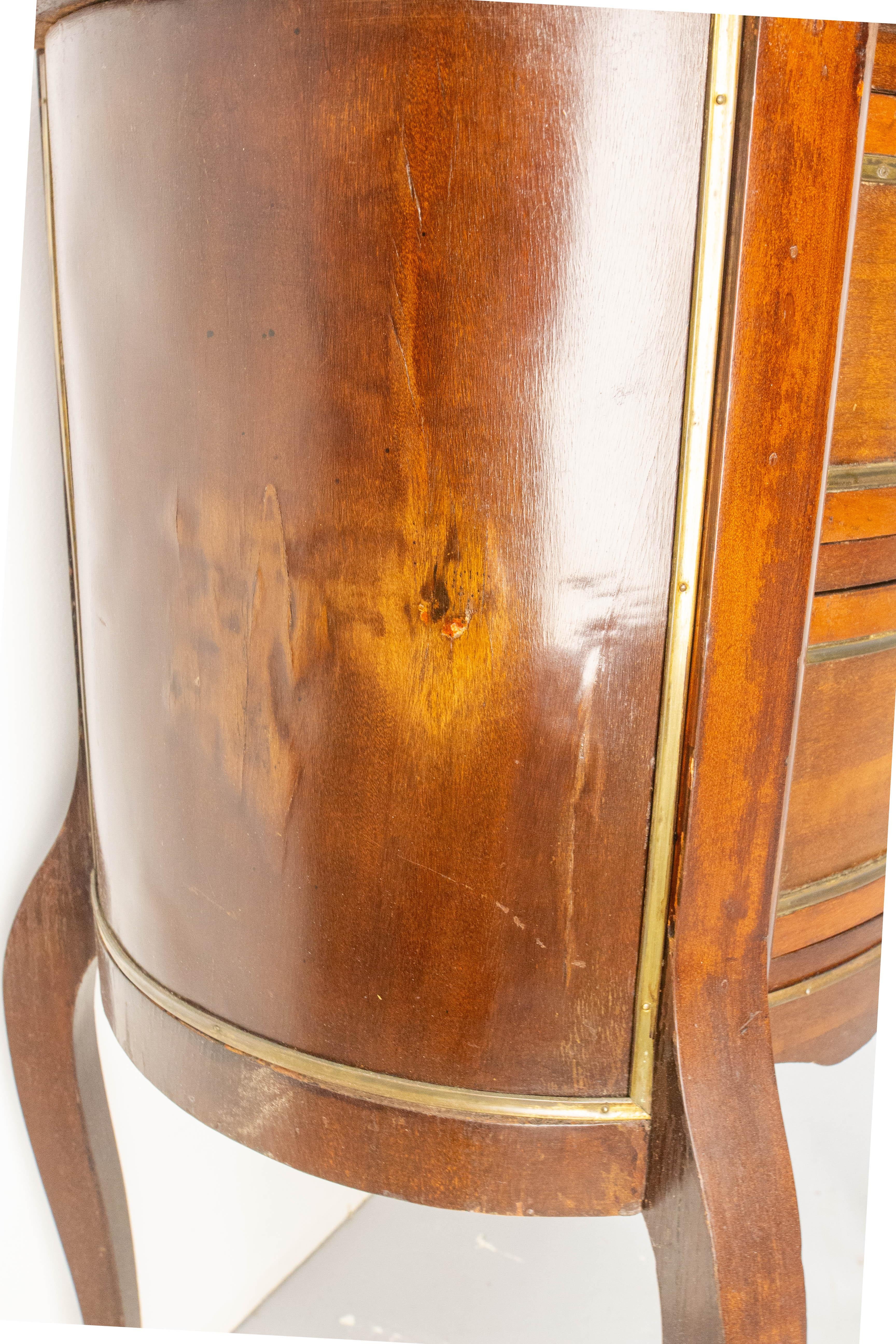 French Louis XV Kidney Style Iroko & Marble Top Little Chest of Drawers, c 1960 For Sale 7