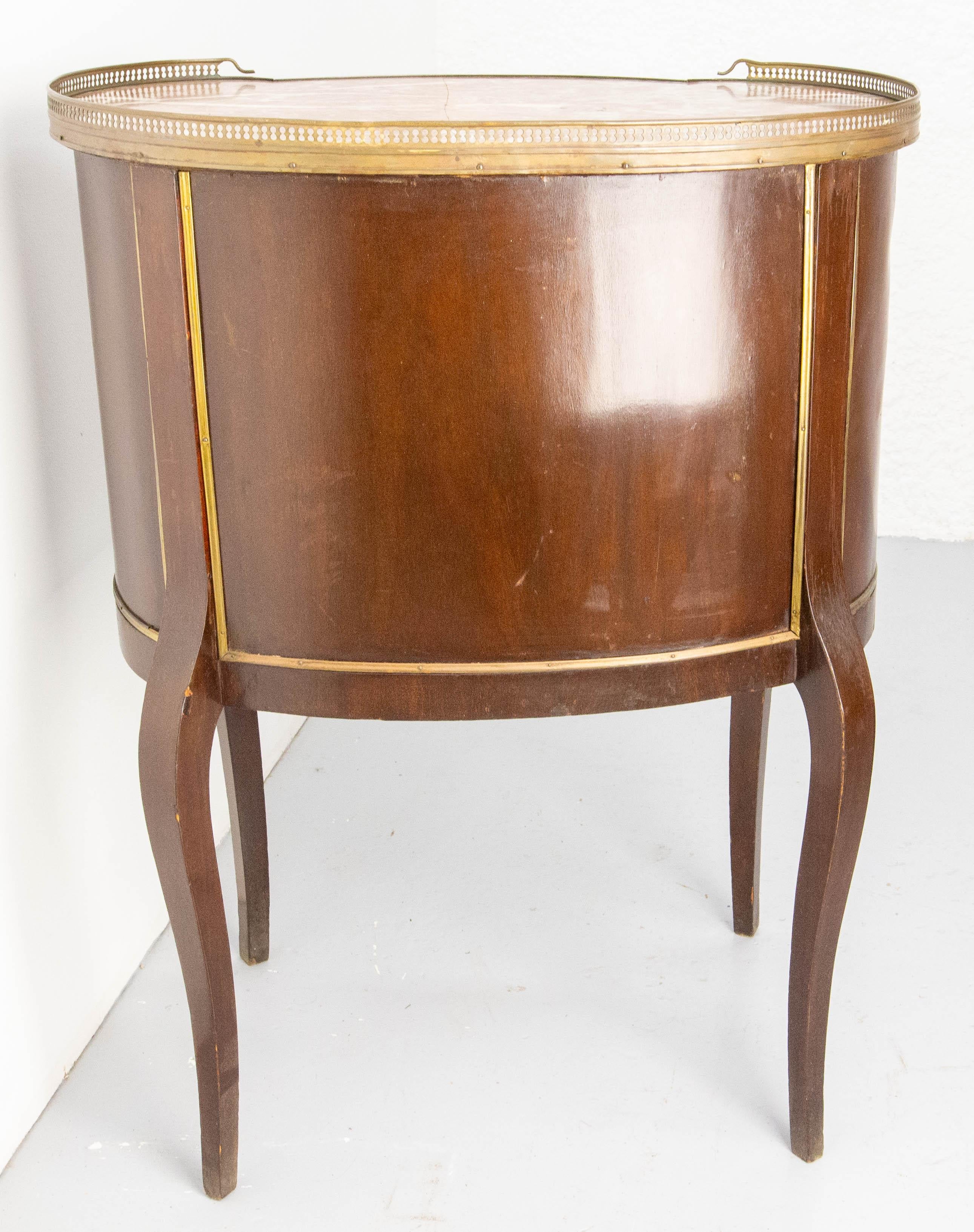 Brass French Louis XV Kidney Style Iroko & Marble Top Little Chest of Drawers, c 1960 For Sale