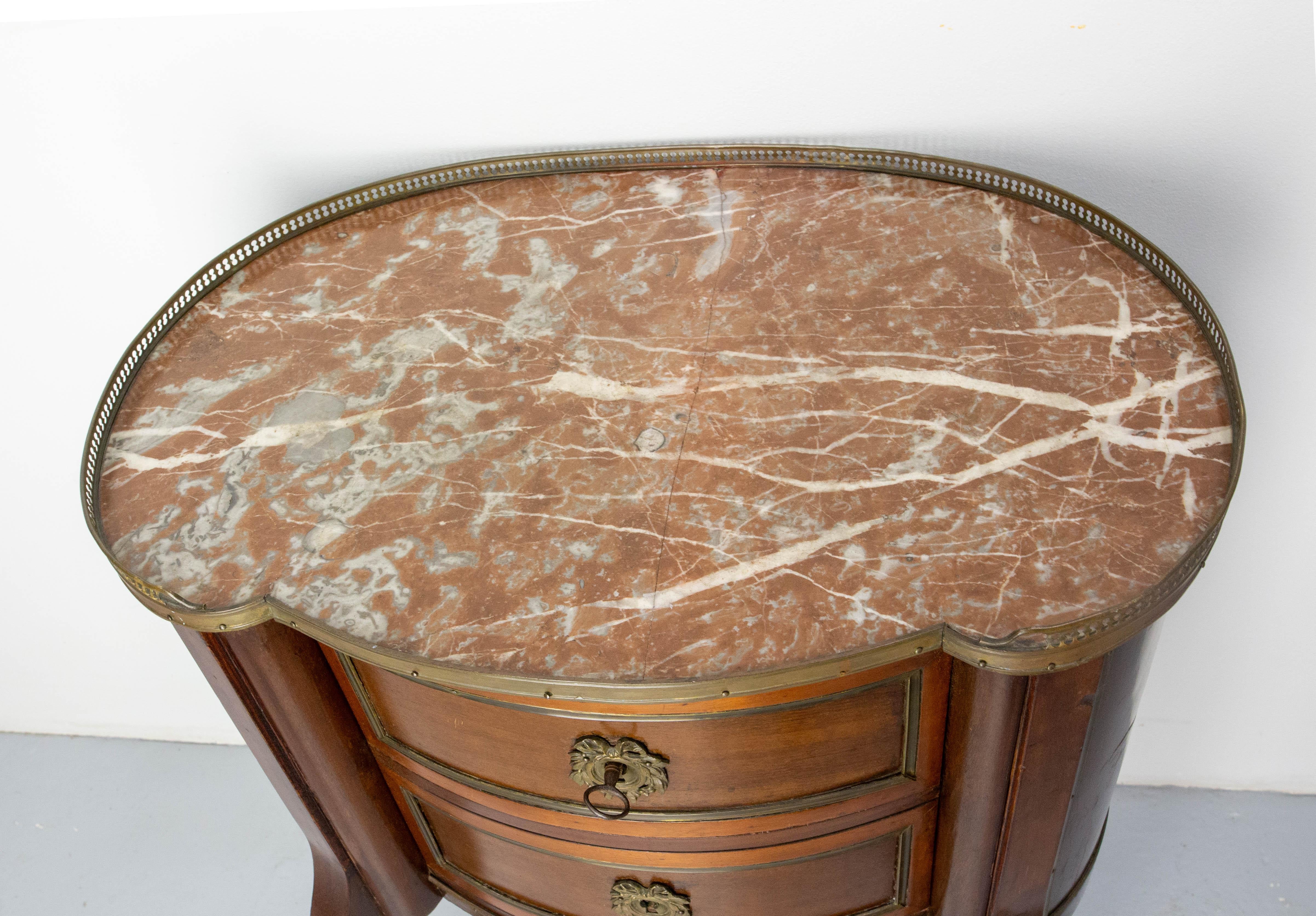 French Louis XV Kidney Style Iroko & Marble Top Little Chest of Drawers, c 1960 For Sale 1