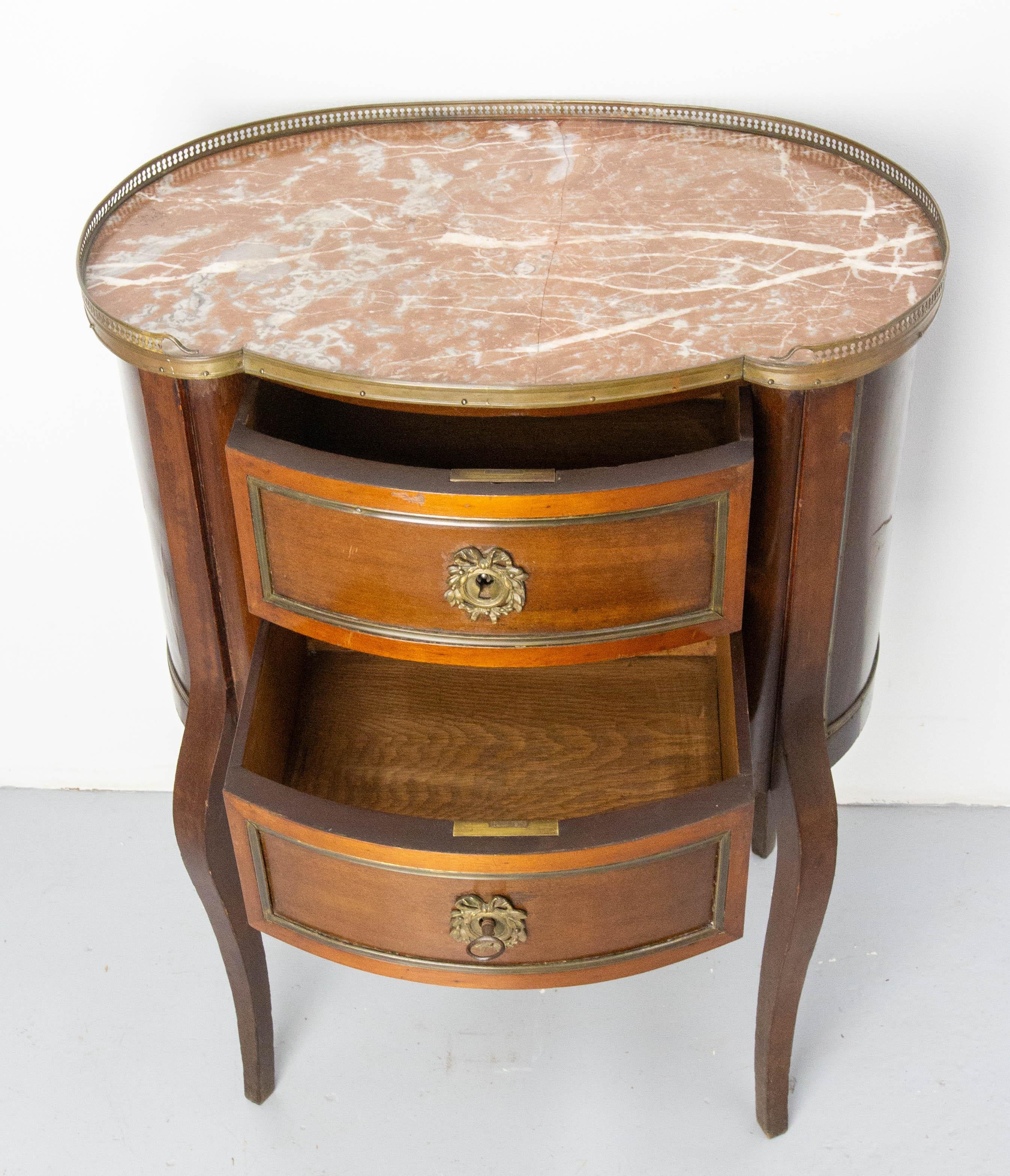 French Louis XV Kidney Style Iroko & Marble Top Little Chest of Drawers, c 1960 For Sale 2