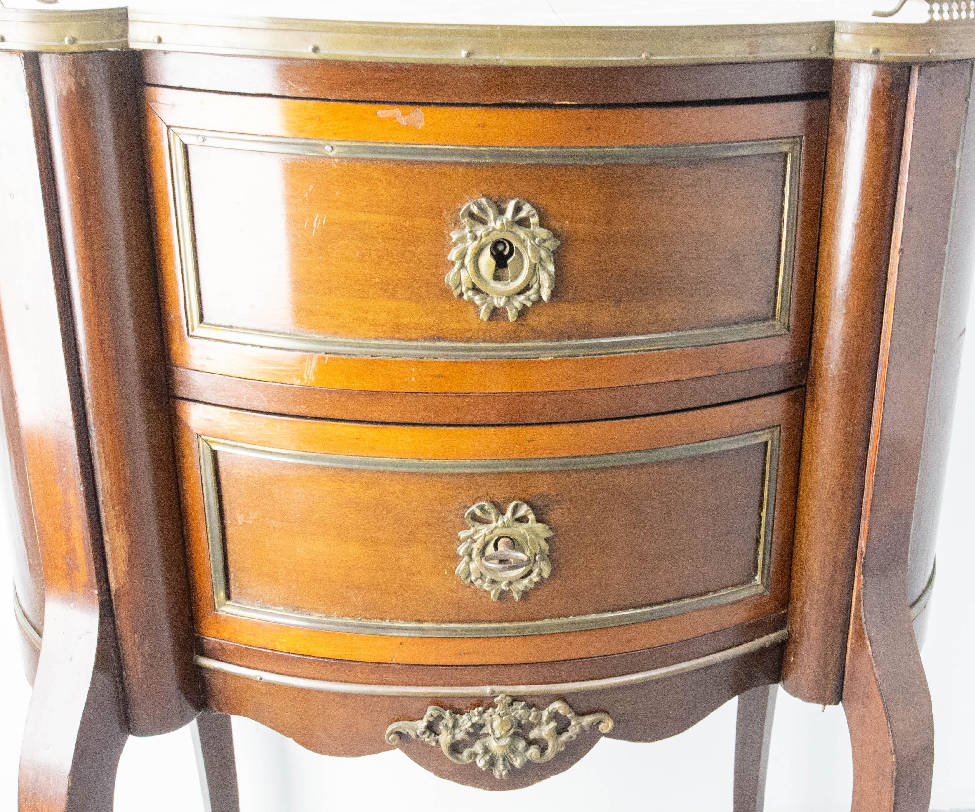French Louis XV Kidney Style Iroko & Marble Top Little Chest of Drawers, c 1960 For Sale 4