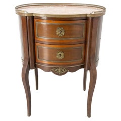 French Louis XV Kidney Style Iroko & Marble Top Little Chest of Drawers, c 1960