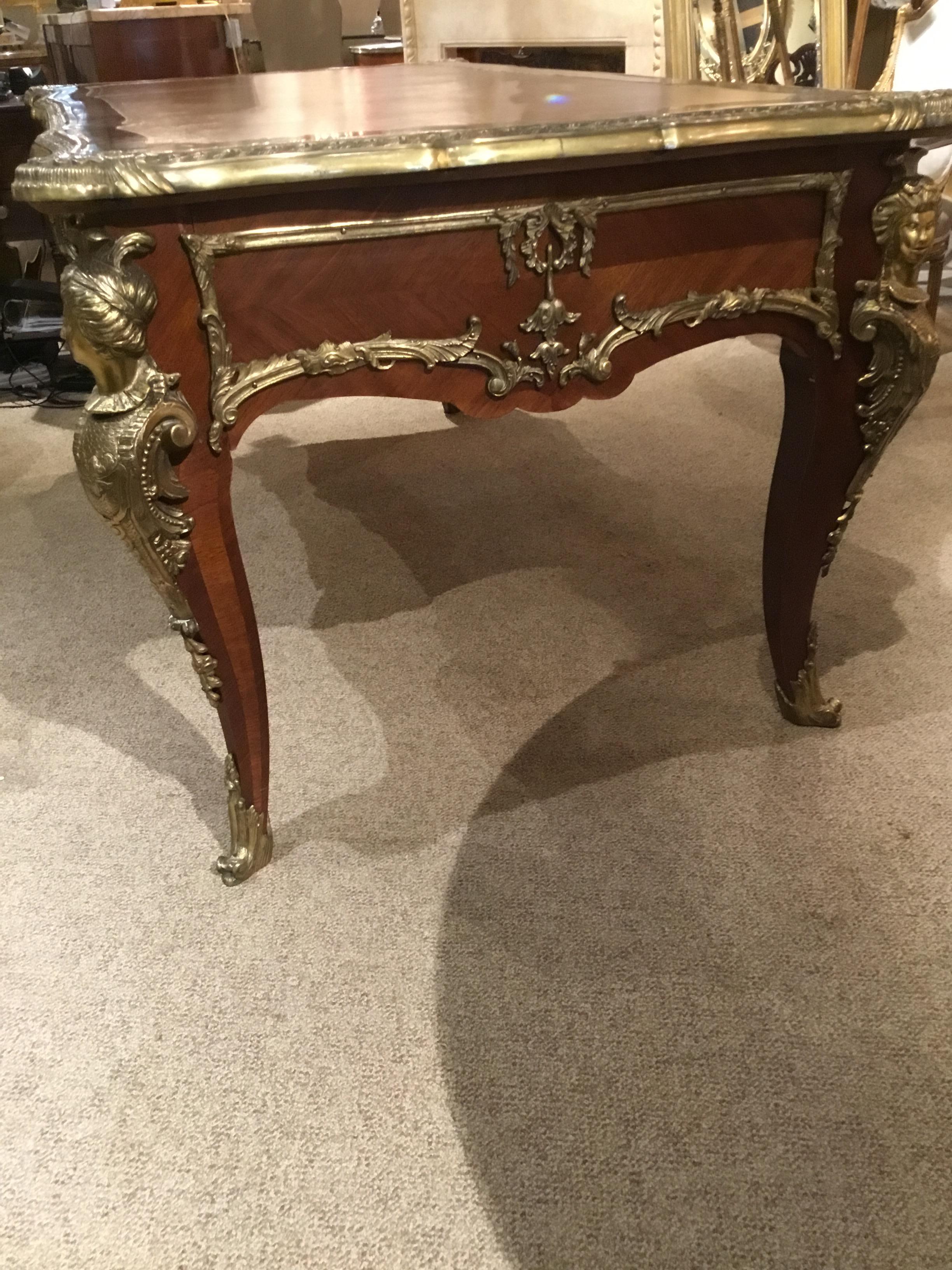 French Louis XV Kingwood and Bronze Writing Desk/Bureau Plat 5