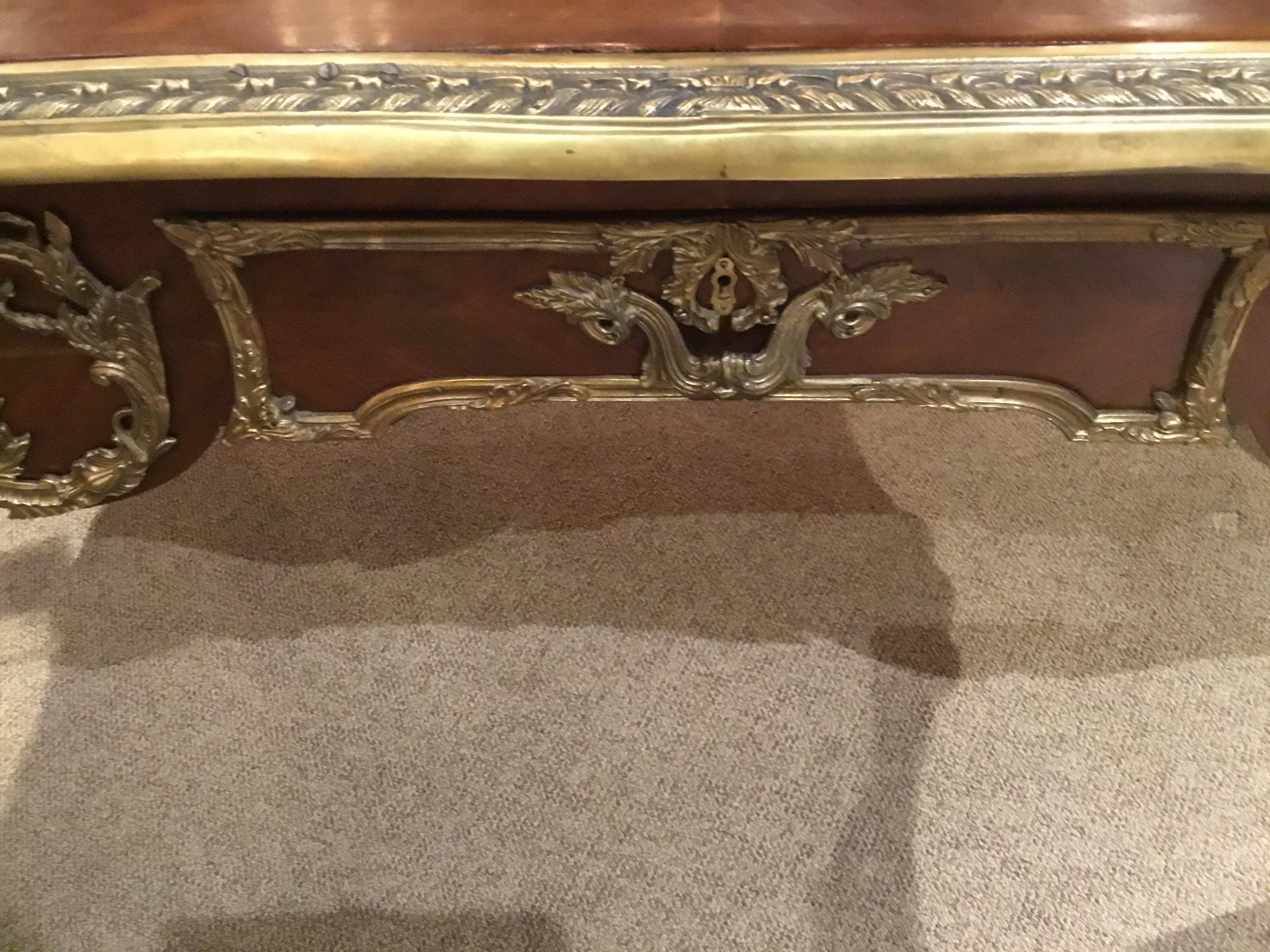 20th Century French Louis XV Kingwood and Bronze Writing Desk/Bureau Plat