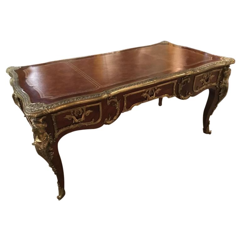 French Louis XV Kingwood and Bronze Writing Desk/Bureau Plat