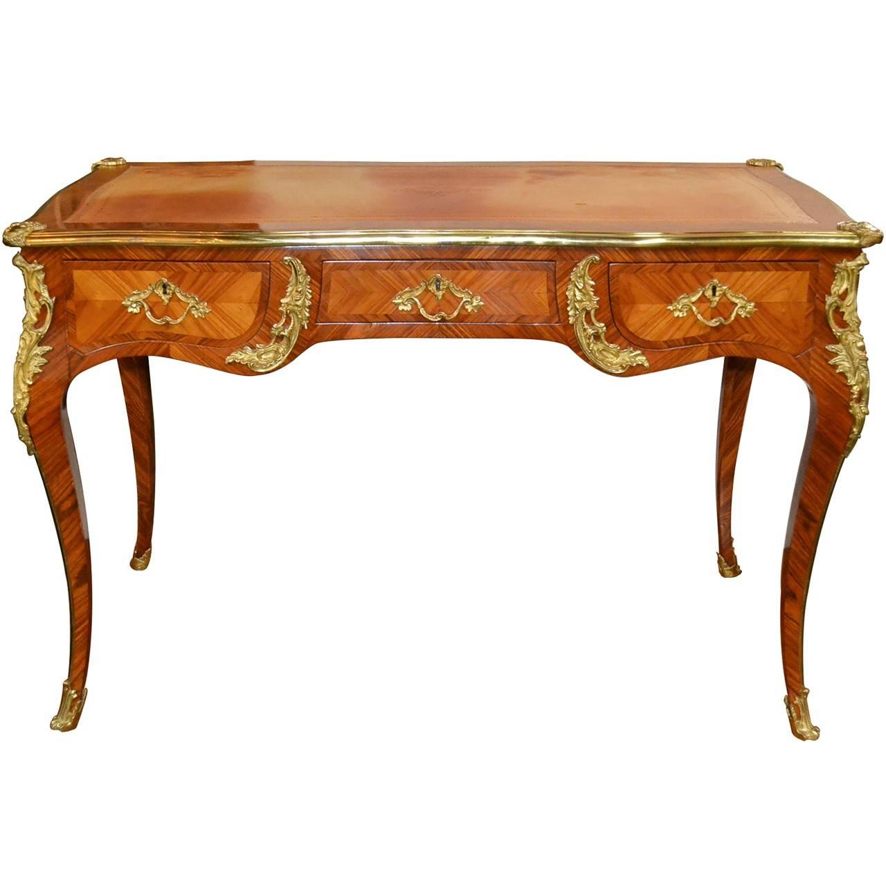 Vintage French Louis XV Black Leather Top Writing Desk at 1stdibs