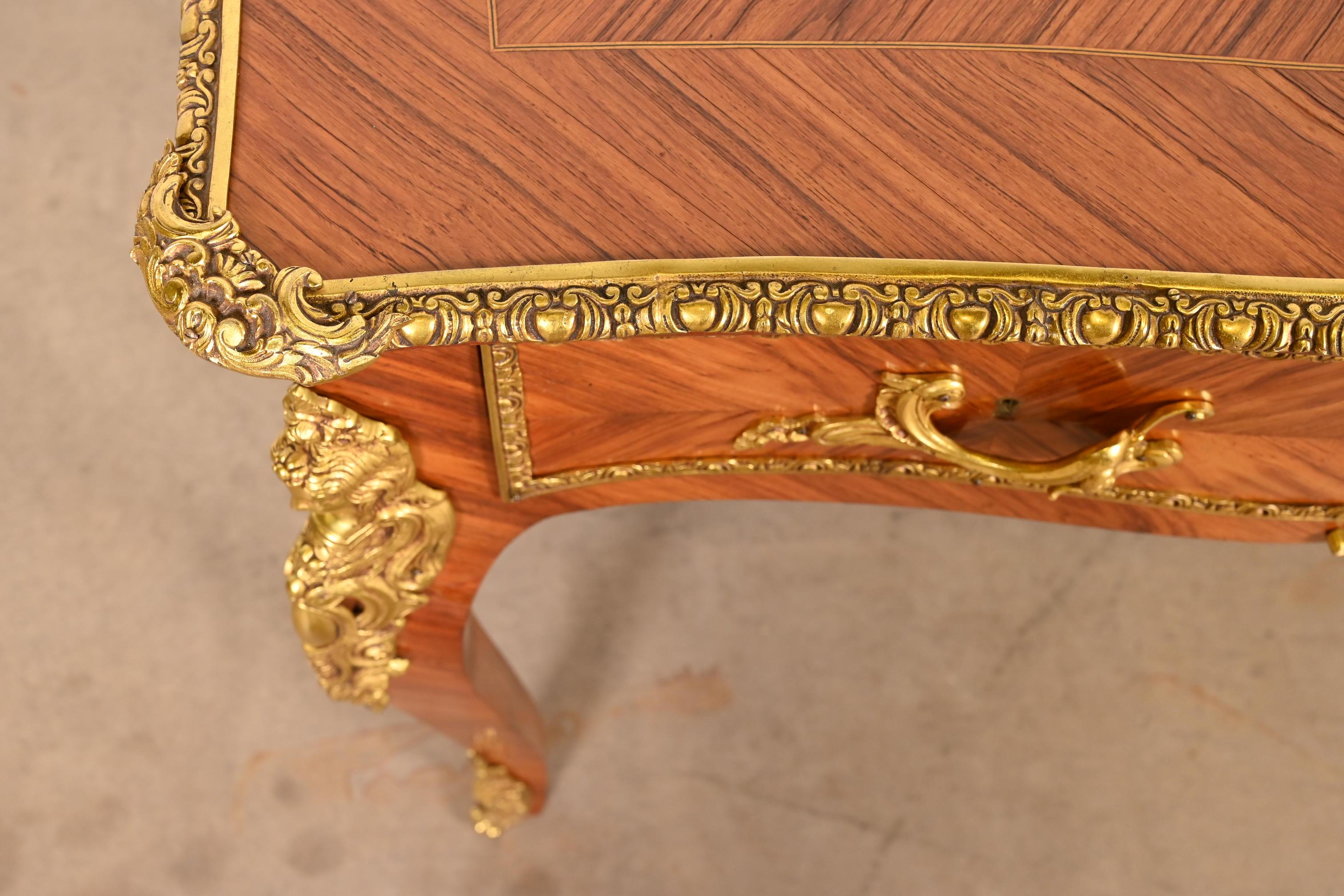 French Louis XV Kingwood Executive Bureau Plat Desk With Mounted Bronze Ormolu 8